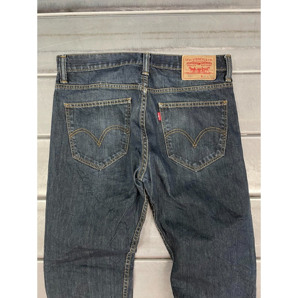 Levis 521 Jeans Slim Taper‎ Mens 32X30 Blue Dark Wash Denim 100% Cotton - Picture 10 of 14